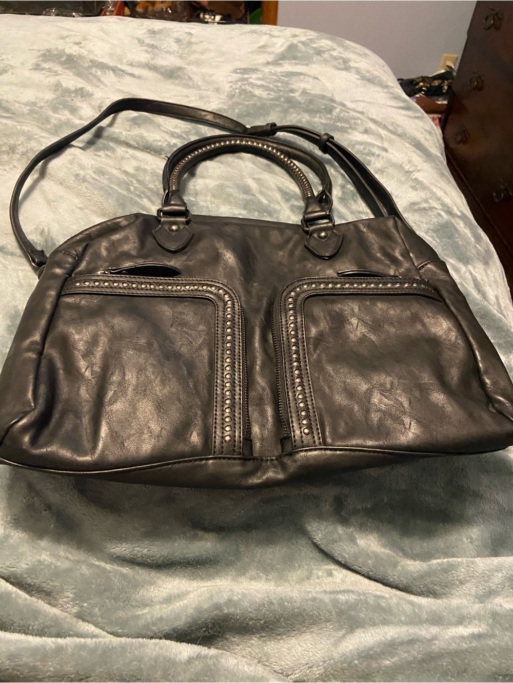 Antik Kraft faux Leather Studded Shoulder Bag purse 16x12
